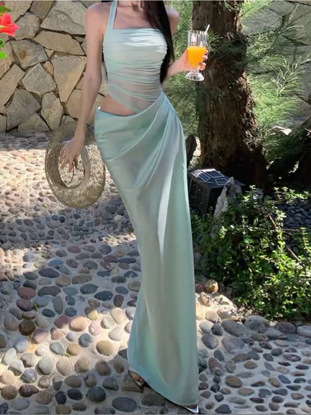 Elegant Mint Green Draped Dress